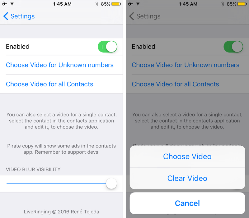 LiveRinging preferences pane options to configure