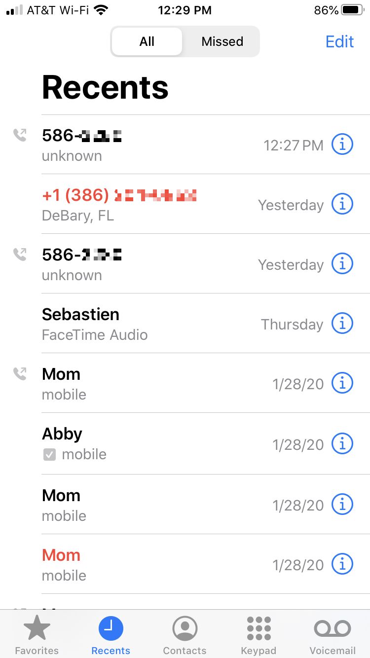 Application téléphone Récents iPhone