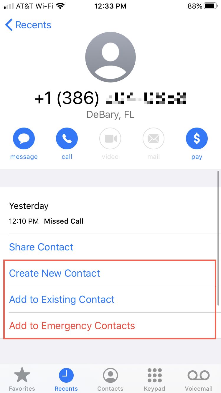 Application téléphone iPhone Enregistrer dans les contacts