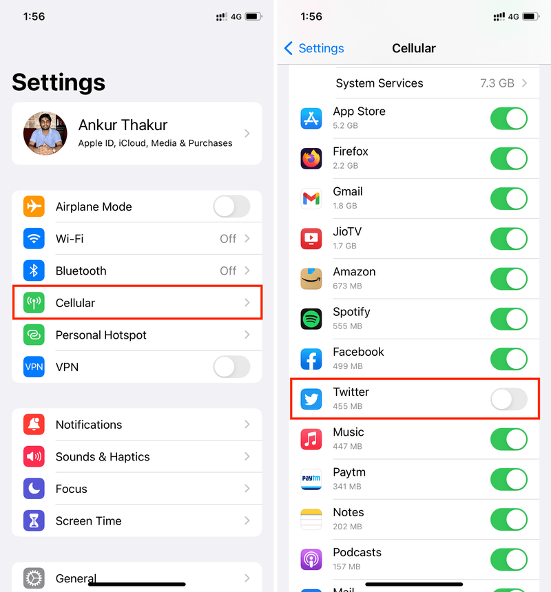 Désactiver les données cellulaires pour Twitter sur iPhone