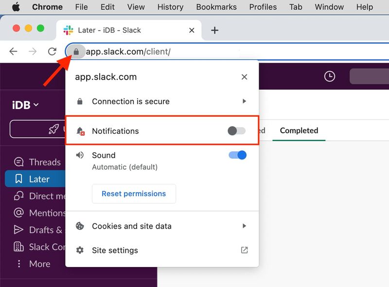 Turn off website notifications in Chrome on Mac