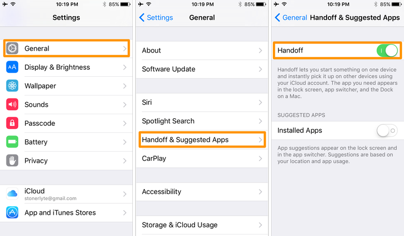 enable handoff in iOS
