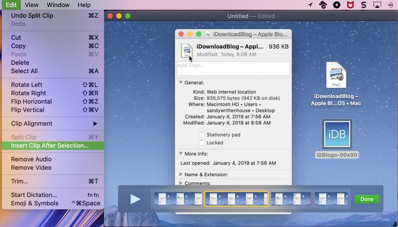 QuickTime Insérer un clip après la sélection Mac