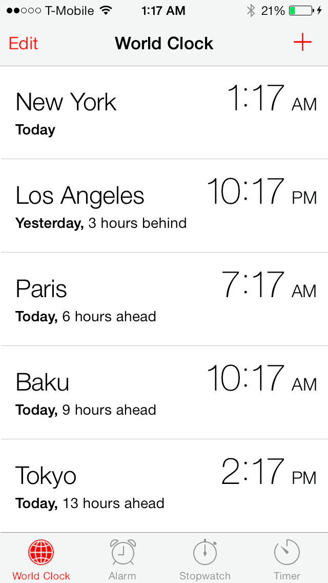 Application Horloge iOS 7 Horloges mondiales