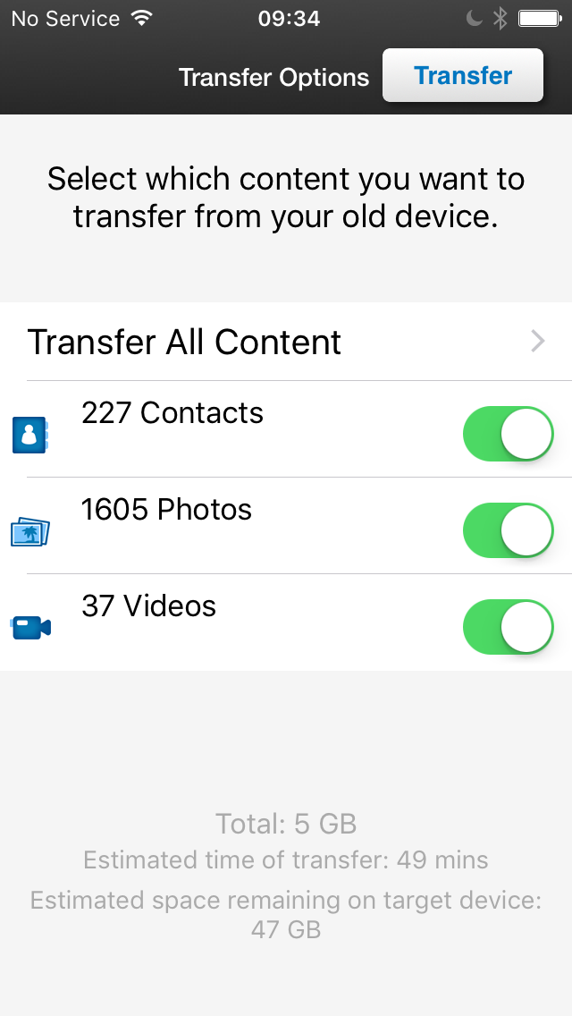 contenu à transférer