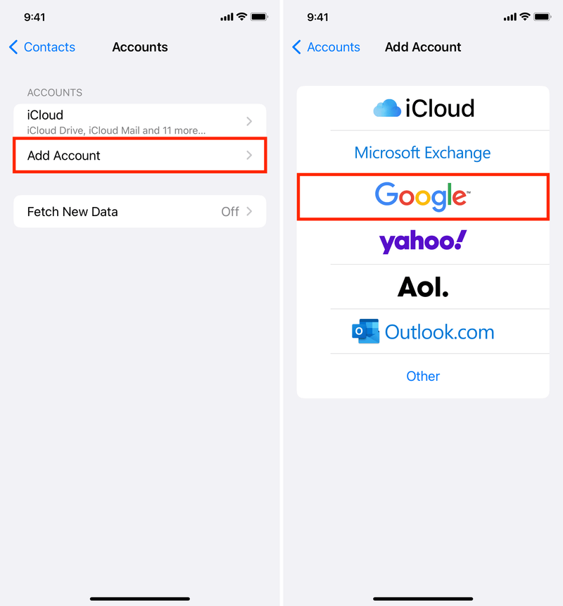 Ajouter un compte Google à l