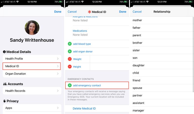 Santé Identification médicale Contacts d