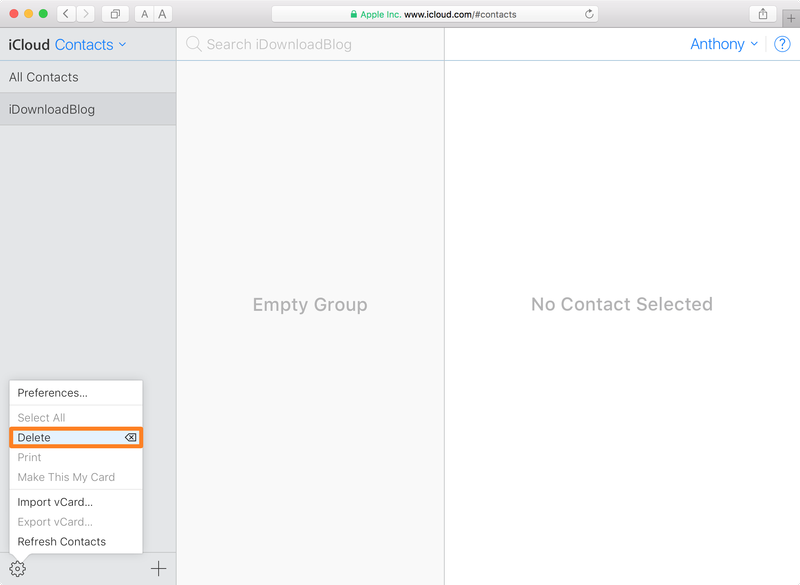 iCloud Website Delete Contacts Group