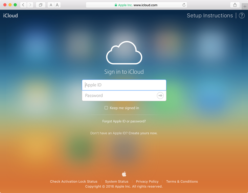 iCloud website Safari
