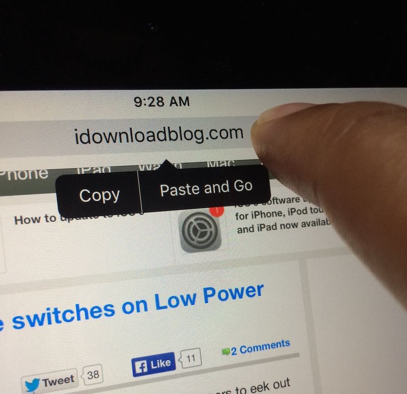 Paste and Go Safari iOS 9