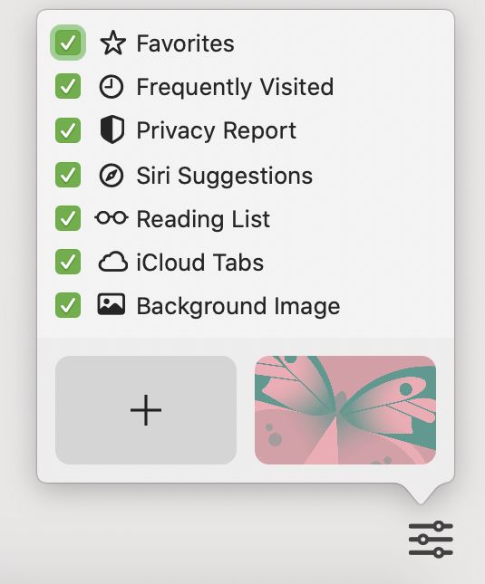 Safari Start Page Section List