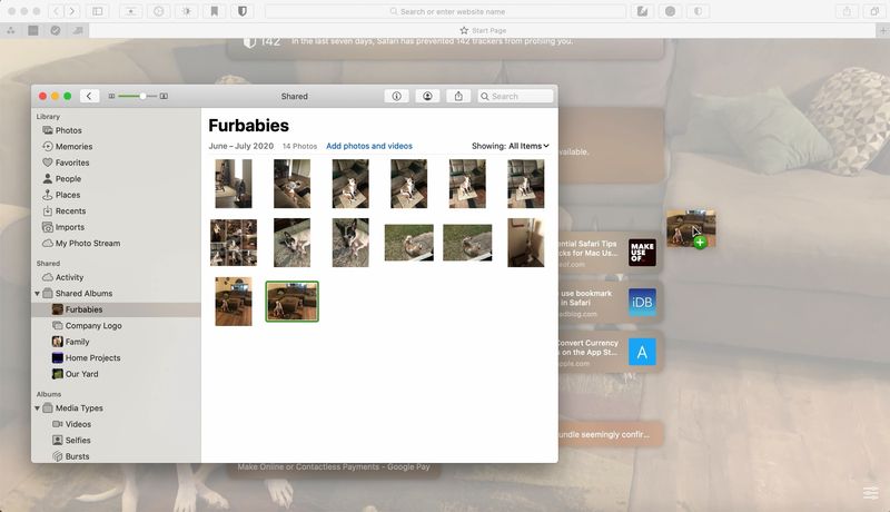 Drag and Drop a Safari Start Page Background Image From Photos