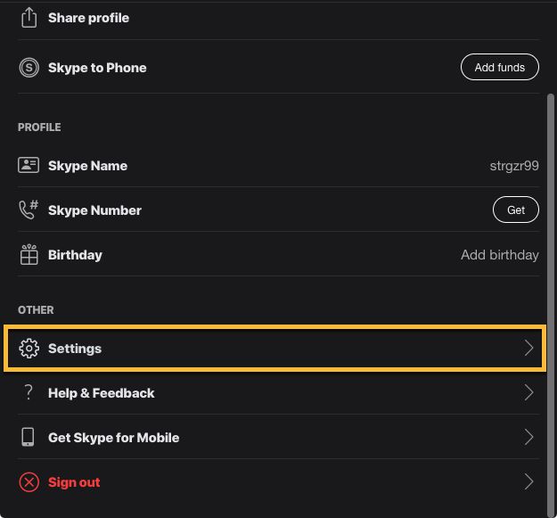 Skype Profile Settings