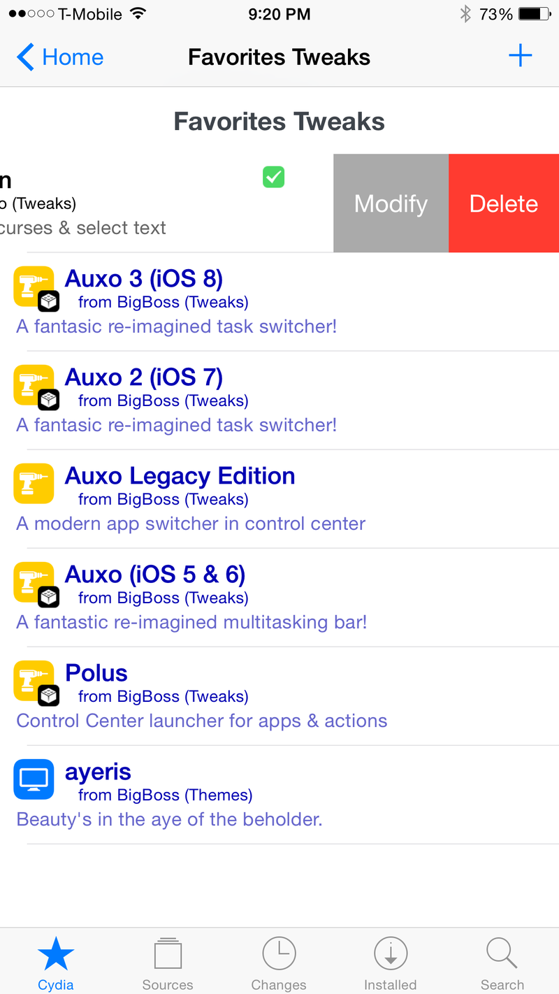 FavoriteTweaks Cydia