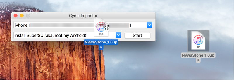Drag IPA file over Cydia Impactor Jailbreak iOS 9.3.3