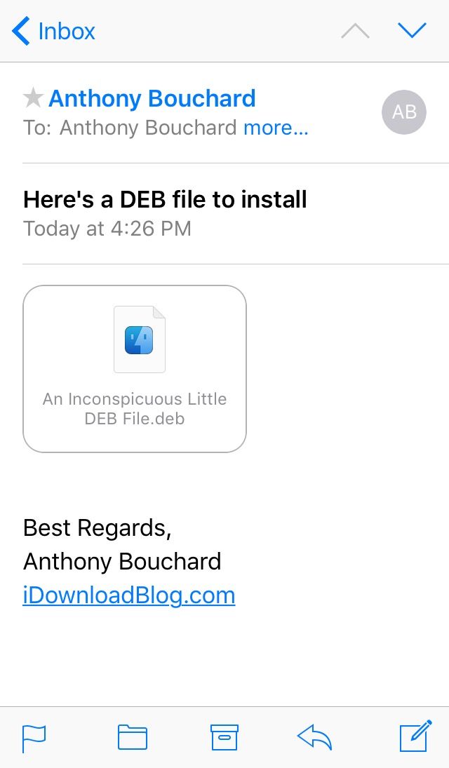 Fichier Deb dans le courrier électronique iOS