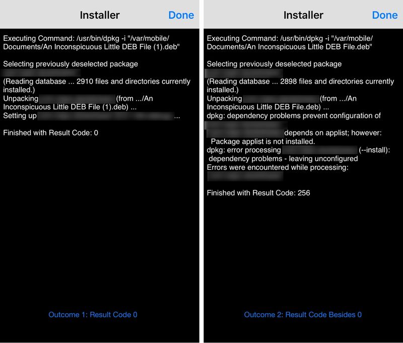 iFile Installer les codes de résultat du fichier DEB