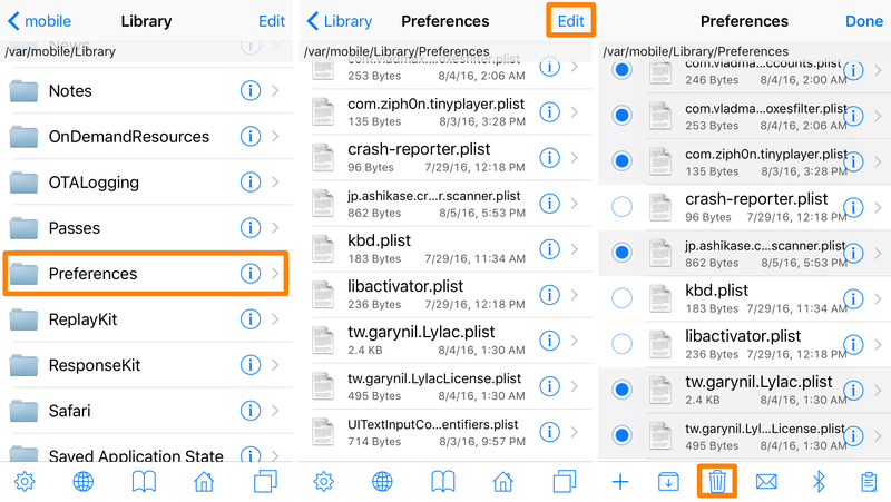 library preference files selected and delete