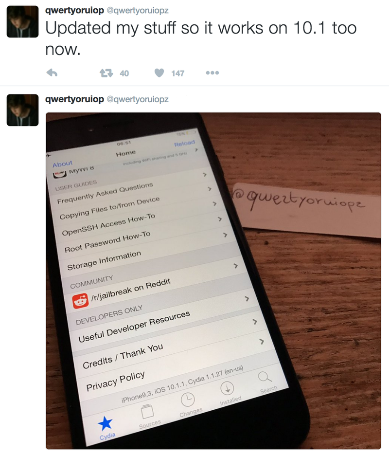 Qwertyoruiop iOS 10-1-1 jailbreak