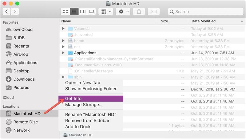 Get Info Macintosh HD