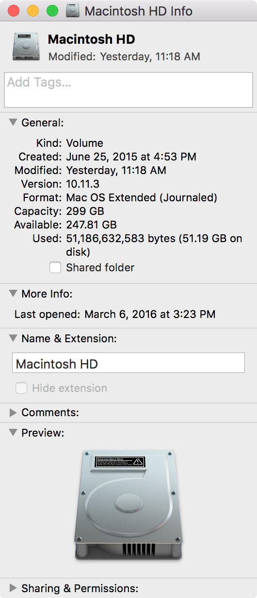 Macintosh HD drive storage space