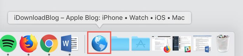 Raccourci de site Web avec Globe dans Dock Mac