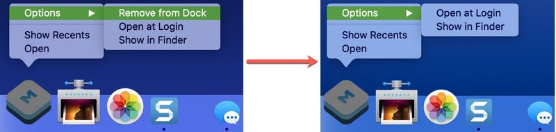 Option Supprimer du Dock disparue