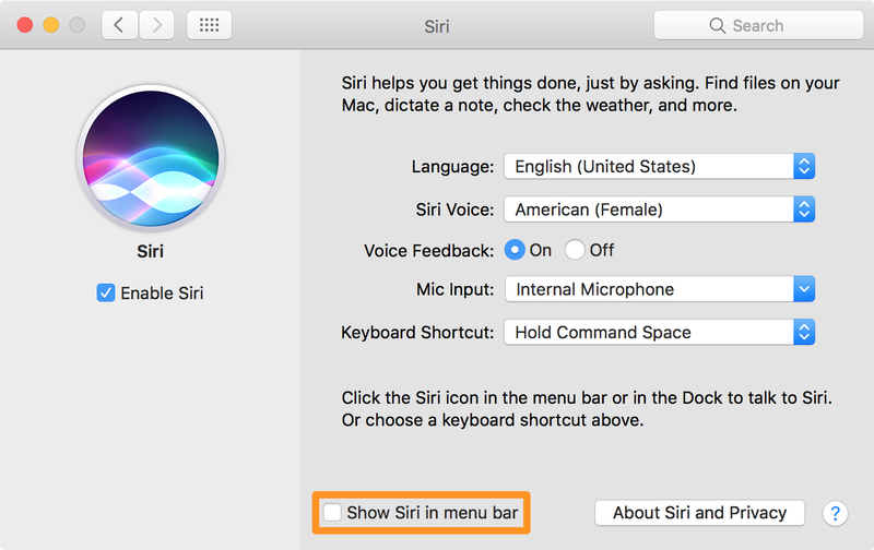 Show siri in menu bar Macos