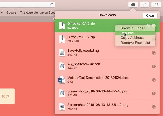 Reprendre le téléchargement de Safari sur Mac
