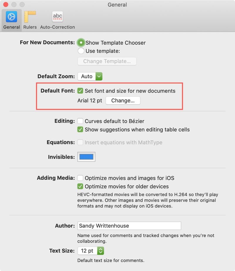 Change font style size Pages Mac