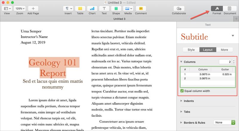 Insérer des colonnes dans les pages sur Mac