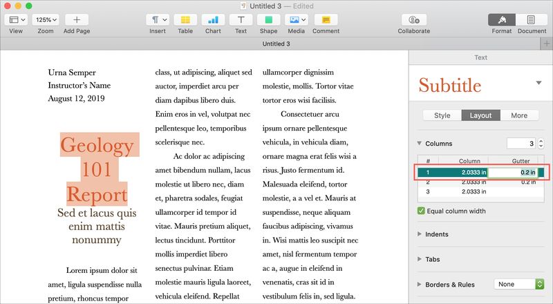 Ajuster les colonnes dans les pages sur Mac