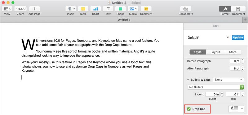 Mac Pages Drop Cap