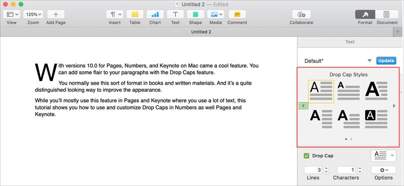 Mac Pages Drop Cap Style