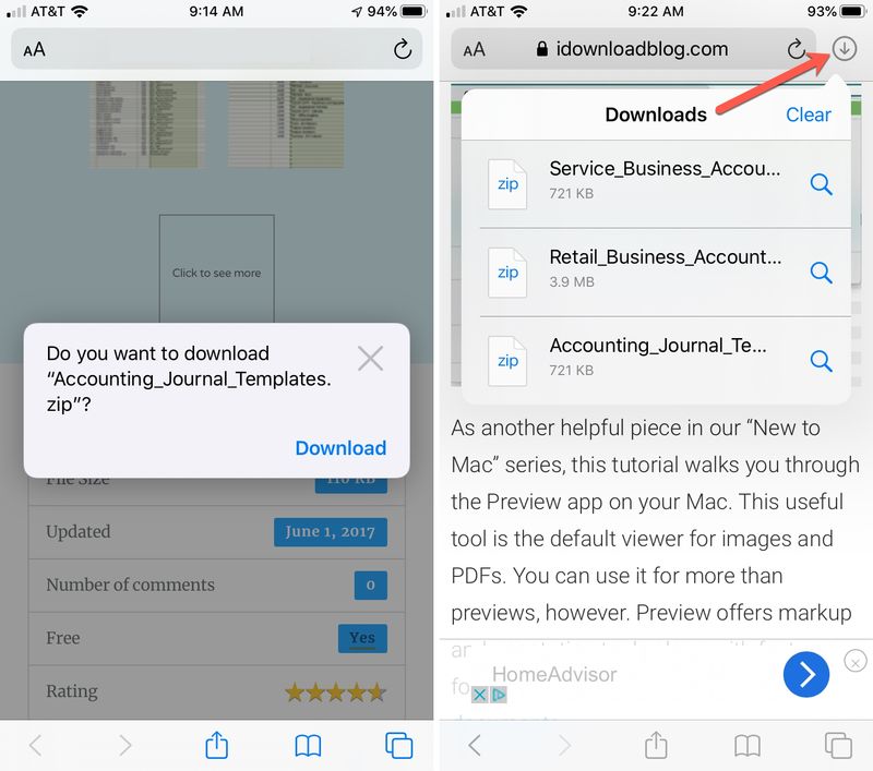 Gestionnaire de téléchargement Safari pour iPhone
