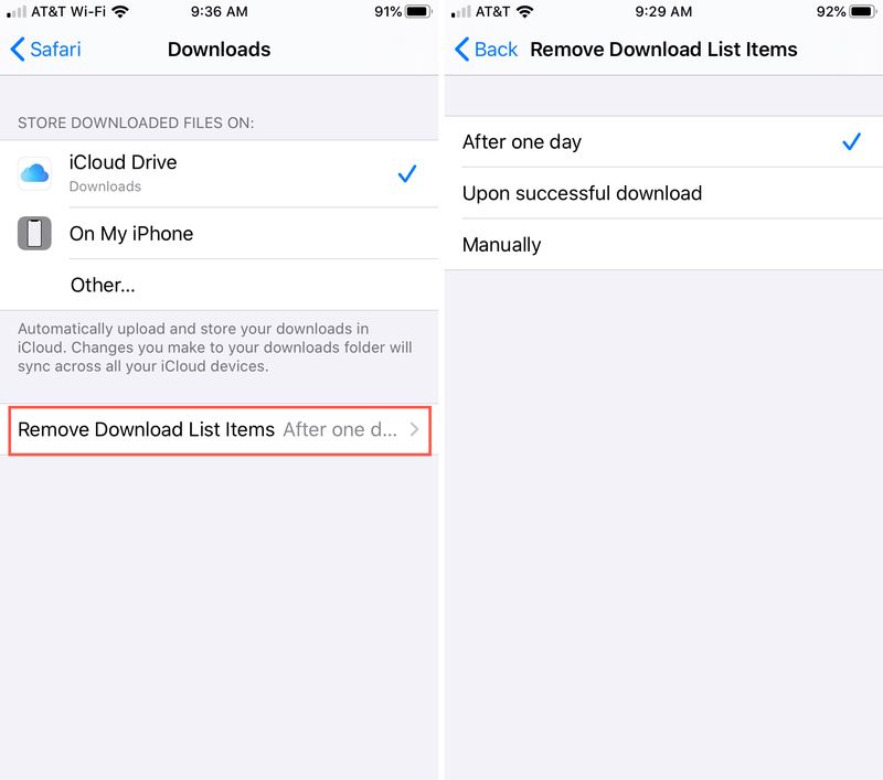Supprimer des éléments Paramètres du gestionnaire de téléchargement Safari