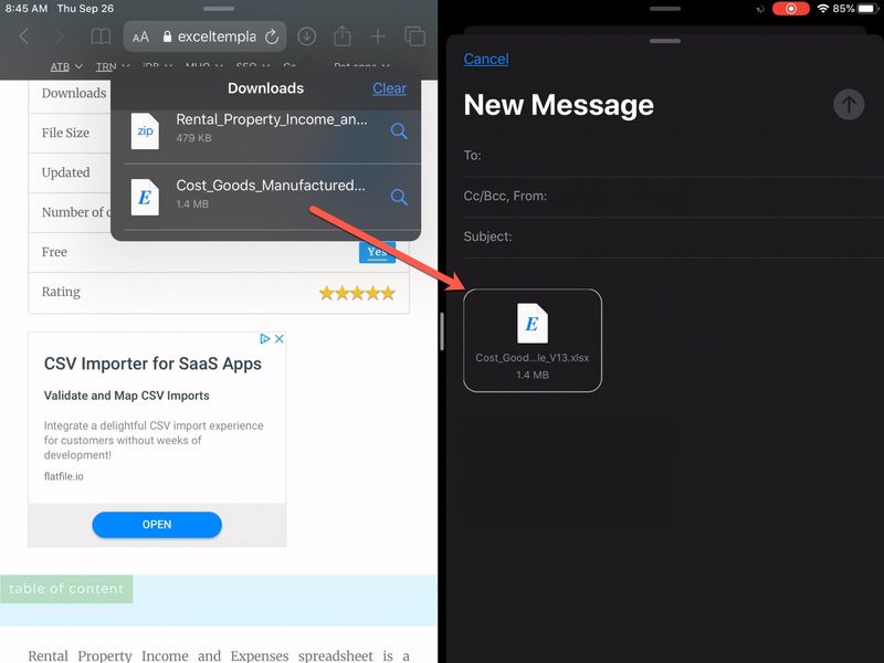 Faites glisser le gestionnaire de téléchargement de fichiers Safari iPad