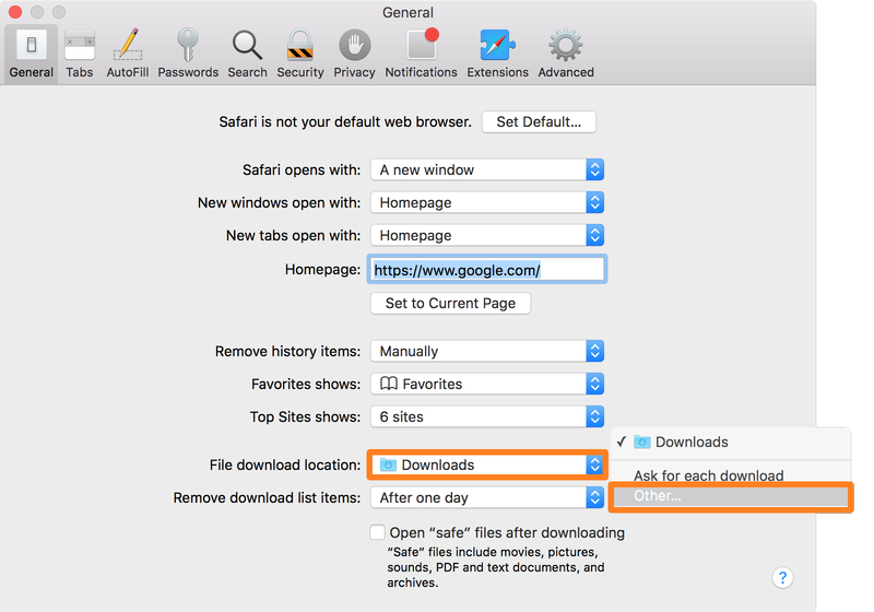 Safari Downloads Location Other