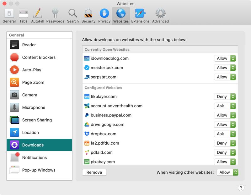 Safari Always Allow Downloads
