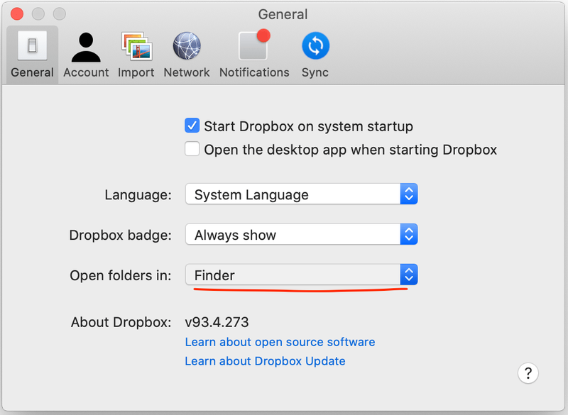 comment faire en sorte que Dropbox ouvre des dossiers dans le Finder