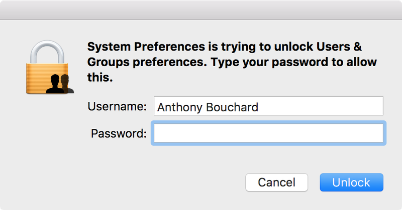 Entrez le mot de passe pour le nouvel utilisateur Mac
