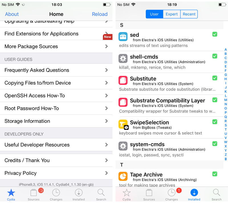 iPhone exécutant iOS 11.4.1 jailbreaké