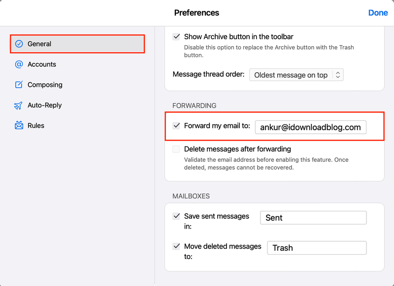 Transférer mon e-mail à dans iCloud Mail sur le Web