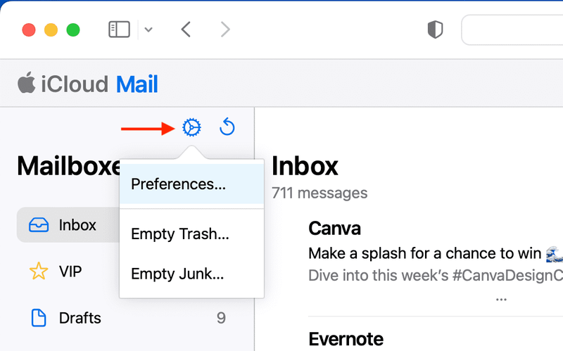 Préférences dans iCloud Mail sur le Web