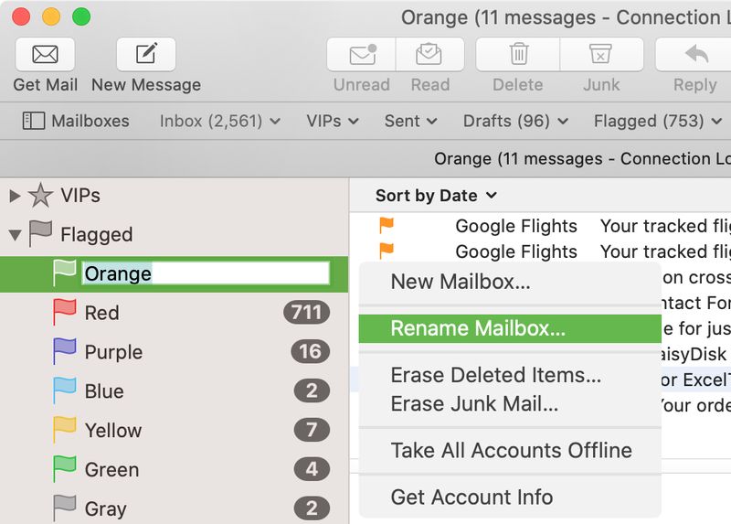 Renommer Flags Mail Mac