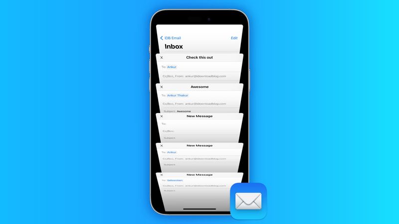 Several email drafts in Mail app on iPhone