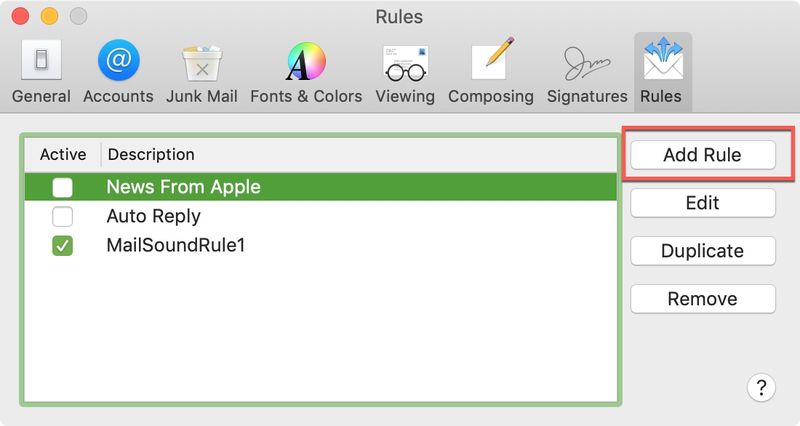 Mail App Mac Add Rule to Play Sound