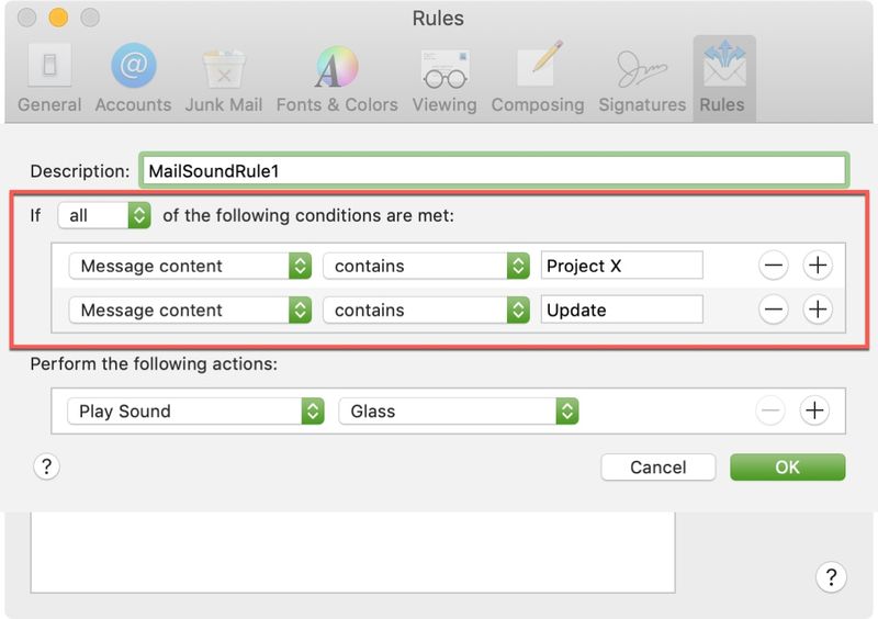 Additional Conditions Mail App Mac