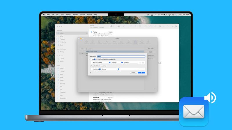 Mail app rule for sound alert on Mac when getting email with specific text