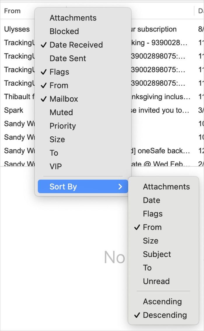 Sort Mail by Right-Click